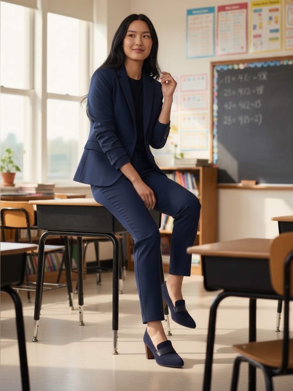 Sofft Navy Suede Mid Block Heel Loafer